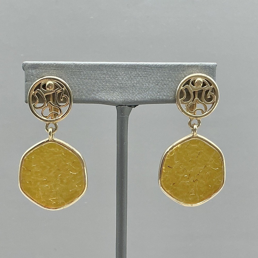 Vintage Sarah Coventry Earrings Taste Of Honey Dangle Drop Yellow Gold Tone